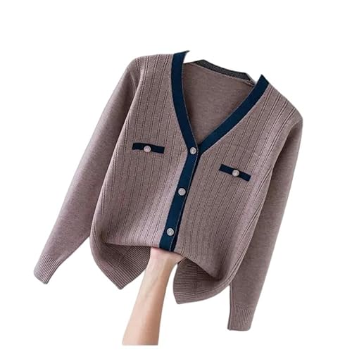 YJHLY Strickjacken Für Damen Frauen Kleidung Mode Casual V-Ausschnitt Pullover Frühling Winter Chic Kontrast Cardigan Büro Dame Langarm Weiches Komfort Top-Khaki-L von YJHLY