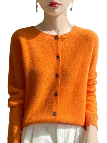 YJHLY Strickjacken Für Damen Mode Frauen O-Ausschnitt Cardigan Strickpullover Langarm Basic Casual Kleidung Populär Top-Orange-M von YJHLY