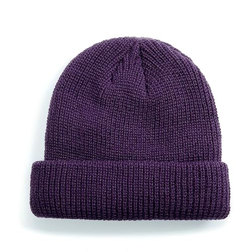 YJHLY Strickmütze 2Pcs Tägliche Fischer Beanie Hut Unisex Sailor Stil Herbst Beanie Gerippte Gestrickte Hüte Für Männer Frauen Kurze Melone Winter Hut-Dark Purple-54Cm-58Cm(2Pcs) von YJHLY