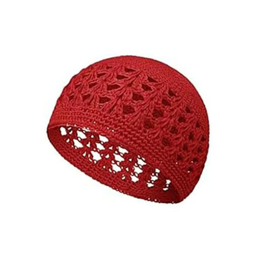 YJHLY Strickmütze Gestrickte Häkelmütze Hüte Unisex Handmade Solid Color Kufi Hut Stretch Winer Warme Baumwolle Schädel Cap-Red von YJHLY