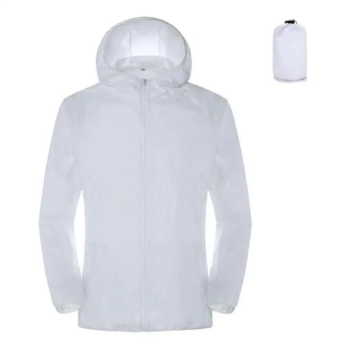 YJHLY wasserdichte Jacke Sommer Kapuzenjacke Männer Frauen wasserdichte Sonnenschutz Manteltaschen Schnelle Trockene Haut Ultra-Leichte Windbreaker Outdoor Jacke-White-XXL von YJHLY