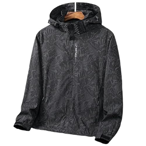 YJHLY wasserdichte Jacke Windbreaker Männer Casual Klettern Wasserdicht Abnehmbare Hut Jacke Unisex Camo Camping Angeln Mantel-Black-XL von YJHLY