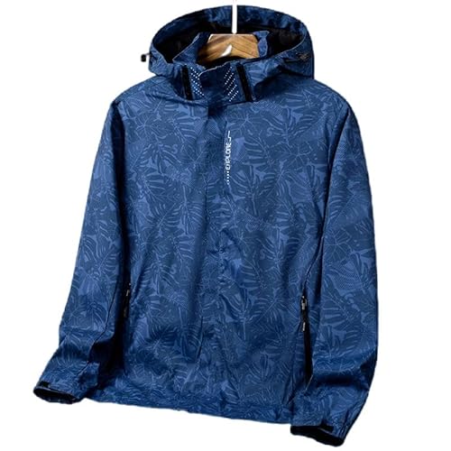 YJHLY wasserdichte Jacke Windbreaker Männer Casual Klettern Wasserdicht Abnehmbare Hut Jacke Unisex Camo Camping Angeln Mantel-Dark Blue-5Xl von YJHLY