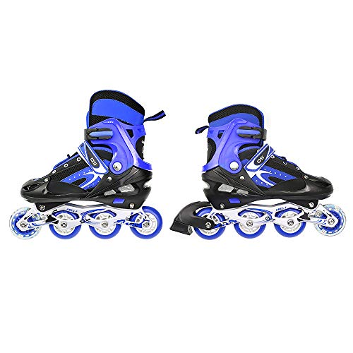 YJIIJY Inline-Skates mit leuchtenden Rädern Verstellbare Inline-Skates-Rollerblades für Kinder Anfänger-Rollschuhe für Jungen und Mädchen (Blau, S) von YJIIJY
