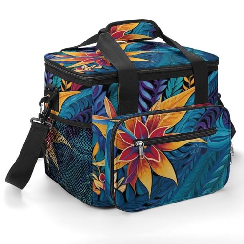 Camping-Eisbeutel, tropisches Blättermuster für Tribal-Design, Kühltasche, 22,5 l, große Kapazität, isolierte Lunchtasche für Outdoor, Picknick, Grillen, Reisen, Arbeit von YJWANDL