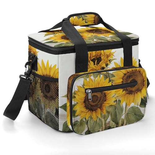 Camping-Kühltasche, Motiv: Sonnenblumen, Sommerdruck, 22,5 l, große Kapazität, isolierte Lunchtasche für Outdoor, Picknick, Grillen, Reisen, Arbeit von YJWANDL