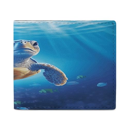 PU Leder Geldbörse Schildkröte in Blau Wasserdruck Geldbörse mit mehreren Steckplätzen Bifold Wallet Travel Wallet Modern Wallet Elegant Wallet Stil One Size Minimalistisch, Stil:, Einheitsgröße, von YJWANDL