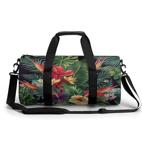 Sporttasche, Motiv: tropische Pflanzen und Blumen, zylindrische Fitnesstasche, Reisetasche, Reisetasche, für Herren und Damen, Stil, 45 cm/22,9 cm/22,9 cm/22,9 cm, modern, Stil:, 17.7in/9in/9in, von YJWANDL