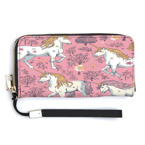 YJWANDL Geldbörse aus PU-Leder, Einhörner-Druck, lange Geldbörse für Damen, Handheld-Clutch, Kartenhalter, Geldbörse, Stil, 20 x 10,5 cm, modern, Stil:, 20.0*10.5cm, Modern von YJWANDL