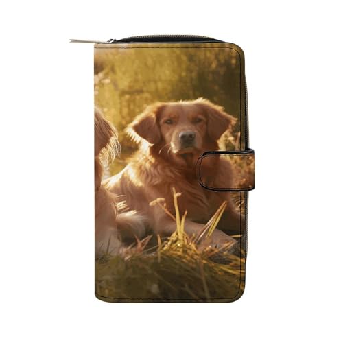 YJWANDL Geldbörse aus PU-Leder, zwei Golden Retriever-Druck, Geldbörse mit mehreren Fächern, faltbare Brieftasche, Reisebrieftasche, moderne Geldbörse, eleganter Stil, 19,7 x 11 x 3,5 cm, von YJWANDL