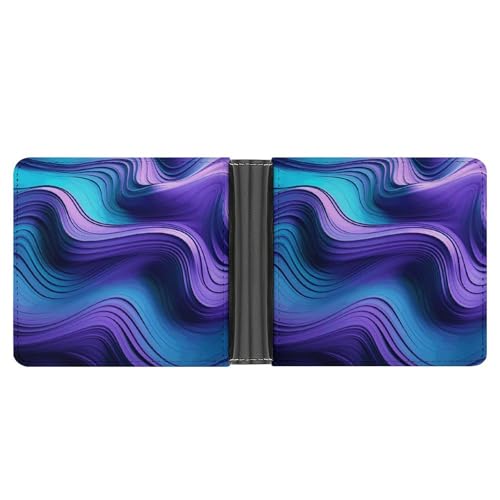 YJWANDL PU Leder Geldbörse, Gewellt Lila Druck Geldbörse mit mehreren Steckplätzen Bifold Wallet Travel Wallet Modern Wallet Elegant Wallet Stil One Size Minimalistisch, Stil:, Einheitsgröße, von YJWANDL