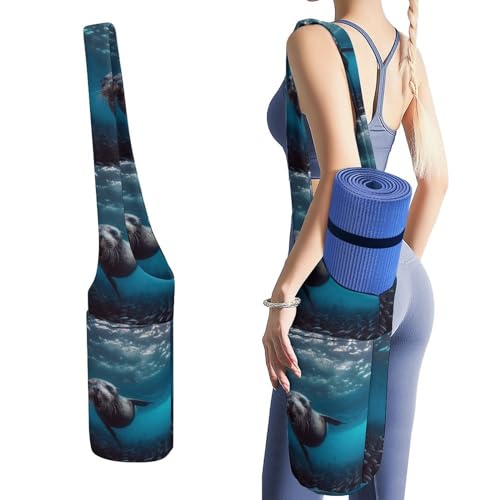 YJWANDL Yogamatten-Organizer, Unterwasser-Seelöwen-Druck, Yogamatte, Tasche, Turnmatte, Tasche, Leinen-Aufbewahrungstasche, strapazierfähige Yoga-Tragetasche von YJWANDL