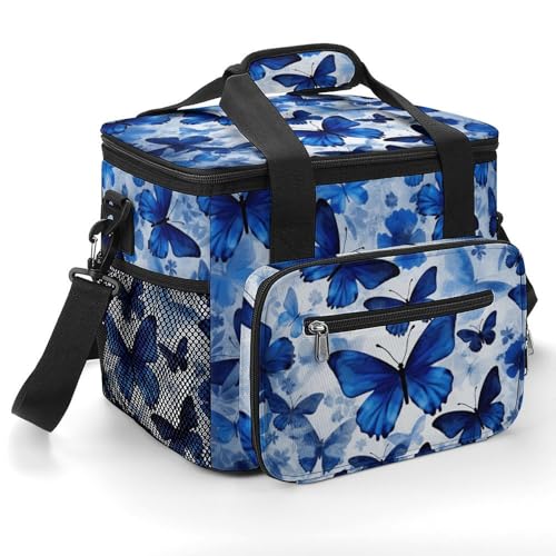 Camping Ice Pack, Blau Schmetterlinge Druck Isolierte Kühltasche Große Kapazität Eisbeutel Tragbare Camping Kühler Outdoor Picknick Kühler von YJWANDO