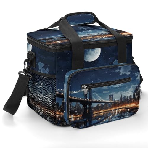 Camping Ice Pack, Moon Light New York City Print Isolierte Kühltasche Große Kapazität Ice Pack Portable Camping Cooler Outdoor Picknick Kühler von YJWANDO