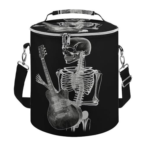 Premium-Kühltasche, abstraktes Röntgen-Totenkopf-Skelett, spielende Gitarre, Camping-Kühltasche, Campingausrüstung, verstellbarer Schultergurt, Kühler, Camping, Eistruhe von YJWANDO