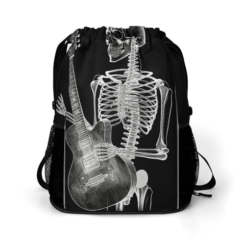 Sport-Gürteltasche, abstraktes Röntgen-Totenkopf-Skelett, spielende Gitarre, Trocken- und Nass-Trenntasche, Allzweck-Turnbeutel, Sport- und Fitness-Tasche, stilvolle Sporttasche, Stil, 45,5 x 41,5 x von YJWANDO