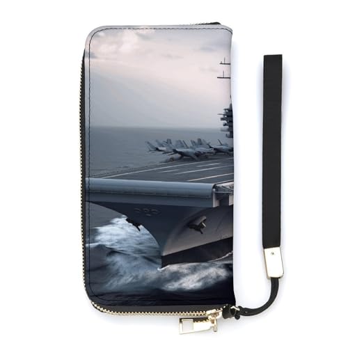 YJWANDO Geldbörse aus PU-Leder, Flugzeugträger-Druck, moderne Damengeldbörse, lange Geldbörse für Frauen, Handheld-Clutch, Stil, 20 x 10,5 cm, modern, Stil:, 20x10.5cm, Modern von YJWANDO