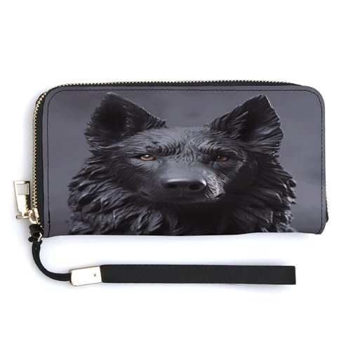 YJWANDO Geldbörse aus PU-Leder, Motiv: Deutscher Schäferhund, modern, lange Geldbörse für Damen, Clutch, 20 x 10,5 cm, Schwarz, Stil:, 20.0*10.5cm, Modern von YJWANDO