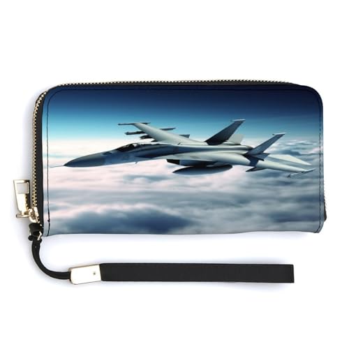 YJWANDO Geldbörse aus PU-Leder, Motiv: Flugzeugjets-Druck, moderne Damengeldbörse, lange Geldbörse für Frauen, Handheld-Clutch, Stil, 20 x 10,5 cm, modern, Stil:, 20.0*10.5cm, Modern von YJWANDO