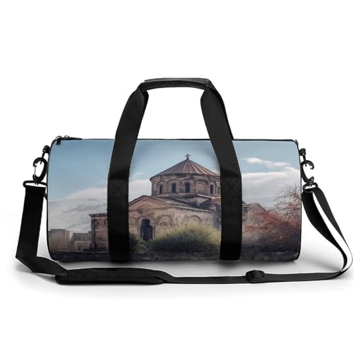 YJWANDO Zylindrischer Turnbeutel, armenischer Kirchen-Druck, Fitnesstasche, Sport-Fitness-Handtasche, Sport-Reisetasche, 45 cm/22,9 cm/22,9 cm/22,9 cm, Stil, Stil, 45 cm/22,9 cm/22,9 cm/22,9 cm, von YJWANDO