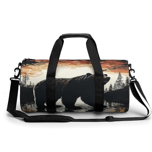 Zylindrischer Turnbeutel, Bären-Silhouetten-Druck, Fitness-Tasche, Sport-Fitness-Handtasche, Sport, Reisen, Seesack, Stil, 45 cm/22,9 cm/22,9 cm/22,9 cm, modern, Stil:, 17.7in/9in/9in, Modern von YJWANDO