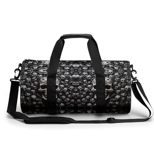 Zylindrischer Turnbeutel, schwarz und weiß, Totenkopf-Aufdruck, Sporttasche, Sporttasche, Fitness-Handtasche, Sporttasche, Reisetasche, Stil, 45 cm/22,9 cm/22,9 cm/22,9 cm, modern, Stil:, von YJWANDO