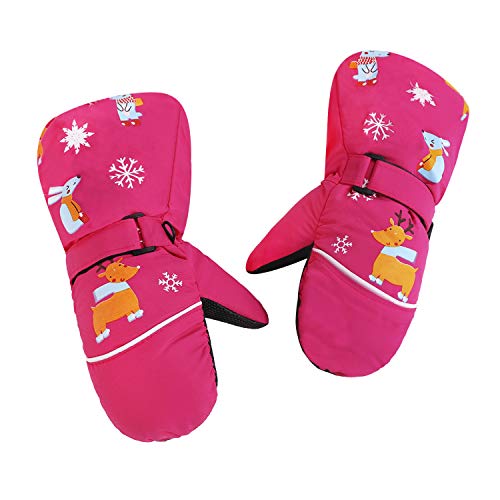 Ski Fäustlinge Kinder Handschuhe mit Klettverschluss Unisex Baby Wasserdichtes Gewebe Mitts Handschuhe Anti-Rutsch Windproof Skatinghandschuhe Fäustel Wasserdicht Reflektierend für 3–8 Jahre (Rosa) von YJZQ