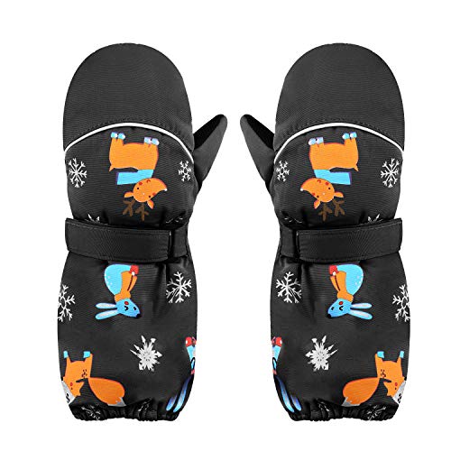 YJZQ Ski Fäustlinge Kinder Handschuhe mit Klettverschluss Unisex Baby Wasserdichtes Gewebe Mitts Handschuhe Anti-Rutsch Windproof Skatinghandschuhe Fäustel Wasserdicht und Reflektierend für 3–8 Jahre von YJZQ