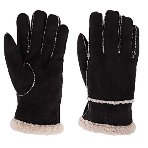 YJZQ Winter Handschuhe Thermische Lederhandschuhe Winddicht Warm Fahrradhandschuhe mit Plüschfutter Outdoor Schnee Handschuhe Fingerhandschuhe für Damen und Herren von YJZQ