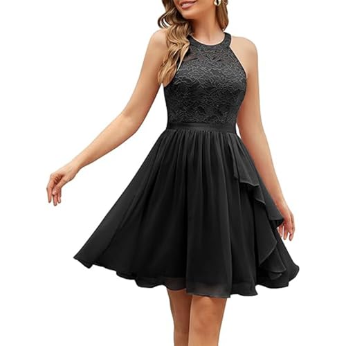 YKSEND Abendkleid Damen Elegant Cocktailkleide Ladies Evening Dress Ärmelloses Spitzenplisseekleid Geeignet für Formelle Bankette,A1,US16 von YKSEND