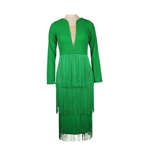 YKSEND Abendkleid Damen Elegant Cocktailkleide Ladies Evening Dress Der Rock mit V-Ausschnitt und Hoher Taille Sowie Quastennähten Eignet Sich Zum Abendessen Oder für Partys,Green,M von YKSEND