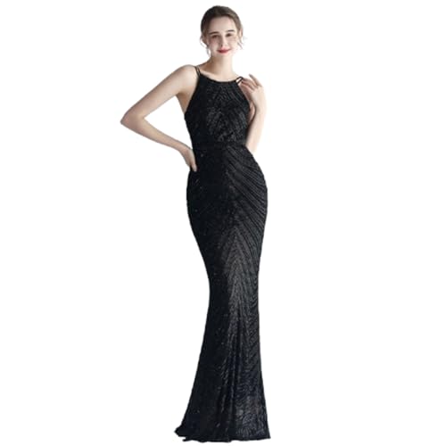 YKSEND Abendkleid Elegant Damen Cocktailkleide Ladies Evening Dress Neckholder-Kleid Aus Chiffon mit Perlenbesatz, Geeignet für Bankette,A,XXL von YKSEND