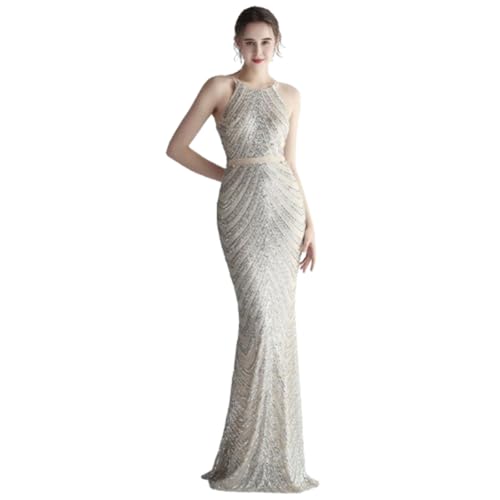 YKSEND Abendkleid Elegant Damen Cocktailkleide Ladies Evening Dress Neckholder-Kleid Aus Chiffon mit Perlenbesatz, Geeignet für Bankette,B,M von YKSEND