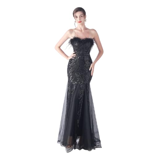 YKSEND Abendkleid Elegant Damen Cocktailkleide Ladies Evening Dress Schulterfreies Pailletten-Netzkleid, Geeignet für Hochzeiten und Jahresversammlungen,G,L von YKSEND