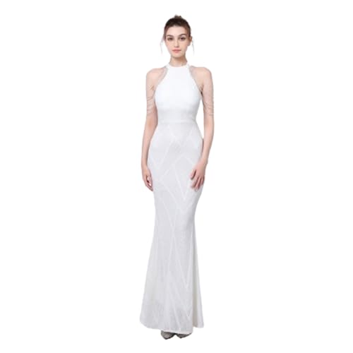 YKSEND Abendkleid Elegant Damen Cocktailkleide Ladies Evening Dress Temperamentvolles Neckholder-Abendkleid mit Pailletten und langem Fischschwanz,E,L von YKSEND