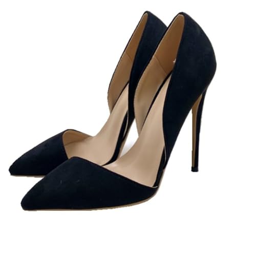 YKSEND Damen High Heel Stiletto Geschlossene Pumps mit Spitzer Zehenpartie Wildleder Hohlabsatz Höhe 12 cm Geeignet für die Tägliche Freizeit,A,38 von YKSEND