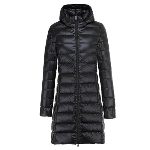 YKSEND Damens Long in Daunenjacke Hooded Jacket Winter Puffer Coats Leichte Dünne Herbst- und Winter-Slim-Jacke mit Abnehmbarer Kapuze,A,5XL von YKSEND