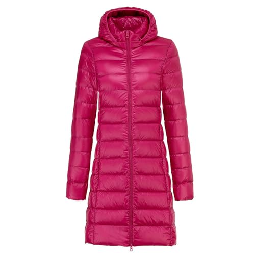 YKSEND Damens Long in Daunenjacke Hooded Jacket Winter Puffer Coats Leichte Dünne Herbst- und Winter-Slim-Jacke mit Abnehmbarer Kapuze,D,4XL von YKSEND