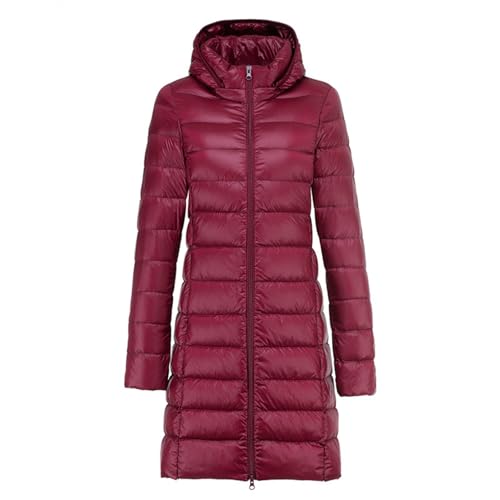 YKSEND Damens Long in Daunenjacke Hooded Jacket Winter Puffer Coats Leichte Dünne Herbst- und Winter-Slim-Jacke mit Abnehmbarer Kapuze,E,M von YKSEND