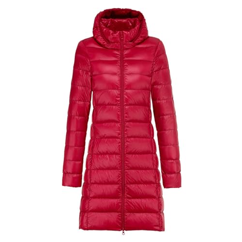 YKSEND Damens Long in Daunenjacke Hooded Jacket Winter Puffer Coats Leichte Dünne Herbst- und Winter-Slim-Jacke mit Abnehmbarer Kapuze,F,L von YKSEND