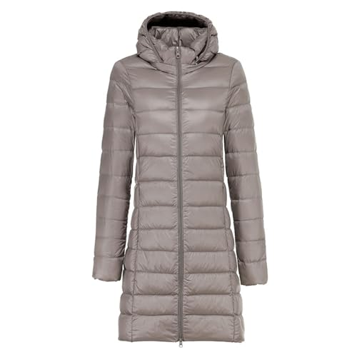 YKSEND Damens Long in Daunenjacke Hooded Jacket Winter Puffer Coats Leichte Dünne Herbst- und Winter-Slim-Jacke mit Abnehmbarer Kapuze,G,XL von YKSEND