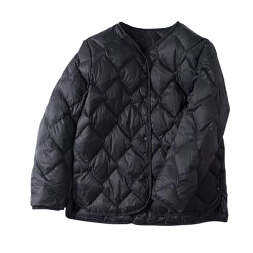 YKSEND Daunenjacke mit Damens Cropped Jackets Winter Puffer Coats Kragenlose Leichte Lässige Jacke mit Diamantkreis Zum Radfahren und Wandern,A,L von YKSEND