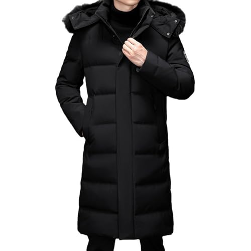 YKSEND Herren Mantel in Down Jacketmit Kapuze Warm Quilted Winter Jacket Puffer Coats Knielange Weiße Entendaunenjacke für Den Winter Einfarbig Passend für Jugendliche,A,M von YKSEND