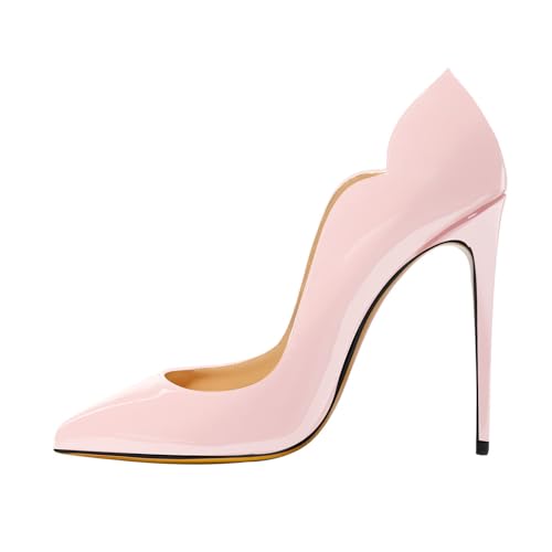 YKSEND Women's Stilettos Pointed Shoes Pumps Geschlossene Lackleder-Klassiker-Wellenschuhe mit 12 cm Hohem Absatz für Damen Sind die Beste Wahl für Hochzeiten Oder Legere Arbeitskleidung,D,34 von YKSEND