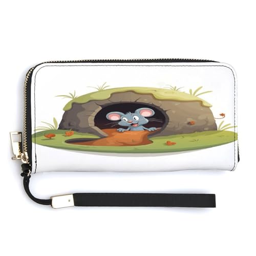 Geldbörse aus PU-Leder, Motiv: Maus im Loch, großes Fassungsvermögen, lange Geldbörse für Damen, Handheld-Clutch, moderne Damengeldbörse, Stil, 20 x 10,5 cm, modern, Stil:, 20.0*10.5cm, Modern von YKUDBN