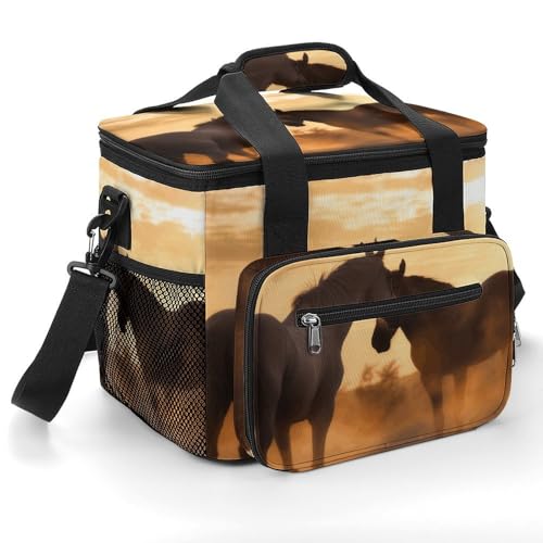 Isolierte Kühltasche für Reisen, Motiv: Pferde in Love Print, weiche Kühltasche, isolierte Lunchtasche für Camping/Strand/Outdoor/Picknick von YKUDBN