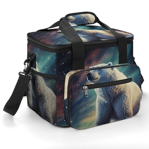 Isolierte Kühltasche für Reisen, Nordlichter, Eisbär-Druck, weiche Kühltasche, isolierte Lunchtasche für Camping/Strand/Outdoor/Picknick von YKUDBN