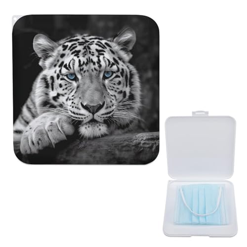 Maskenaufbewahrungsbox, Schwarz und Weiß Tiger Druck Kompakt & Tragbar PP Maskenetui Geschenk Maskenbox Ideal für Einweg- & Stoffmasken, Aufbewahrungsbox für Masken, 5.1"x5.1", Modern von YKUDBN