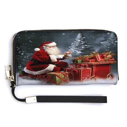 YKUDBN Geldbörse aus PU-Leder, Aufschrift "Merry Christmas", Weihnachtsmann-Geschenk, bedruckt, großes Fassungsvermögen, lange Geldbörse für Frauen, Handheld-Clutch, moderne Damengeldbörse, Stil, 20 x von YKUDBN