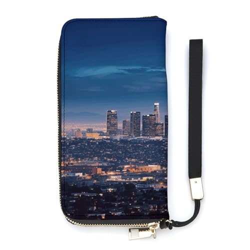 YKUDBN Geldbörse aus PU-Leder, Los Angeles Skyline-Druck, großes Fassungsvermögen, lange Geldbörse für Damen, Handheld-Clutch, moderne Damengeldbörse, Stil, 20 x 10,5 cm, modern, Stil:, 20x10.5cm, von YKUDBN